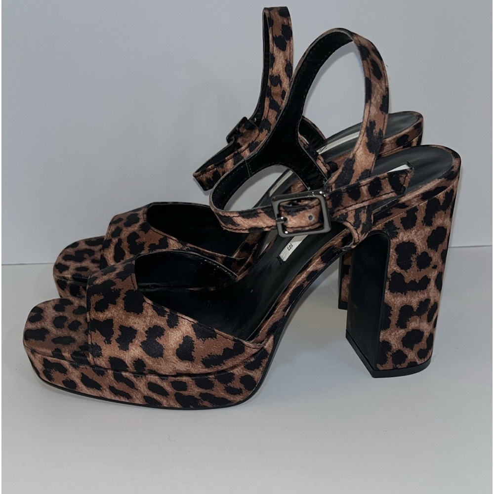 Zara Animal Print Cheetah Leopard stacked Platform Block Heels Sandals 39